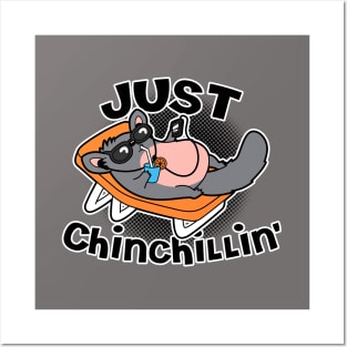 Funny Cute Kawaii Chinchilla Summer Beach Chilling Cartoon Meme Posters and Art